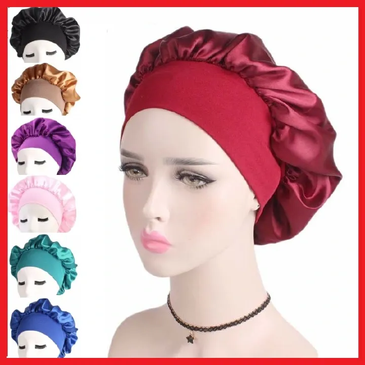 Satin Headscarf Sleeping Bonnet, Curly Hair Wrap Silk Cap, Fashion Wide Soft Elastic Band Headwear, Pure Color Night Sleep Hat