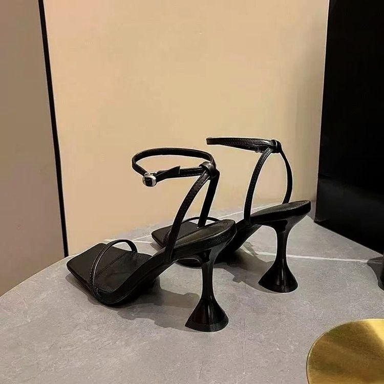 New Summer Plus Size One Strap High Heels Women Square Toe Wine Glass Block Heel Elegant Sandals