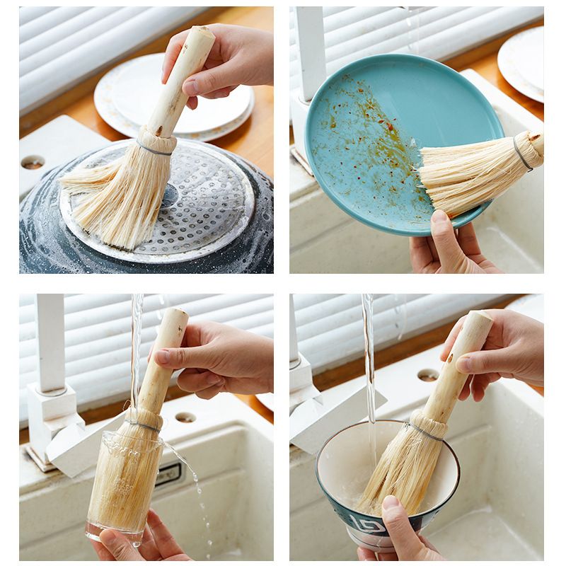 Brush Pot Artifact Kitchen Use Coconut Brown Natural Dishwasher Brush Does Not Hurt Pot, Does Not Stick to Oil Cleaning Brush Water Cup Dishwasher Brush