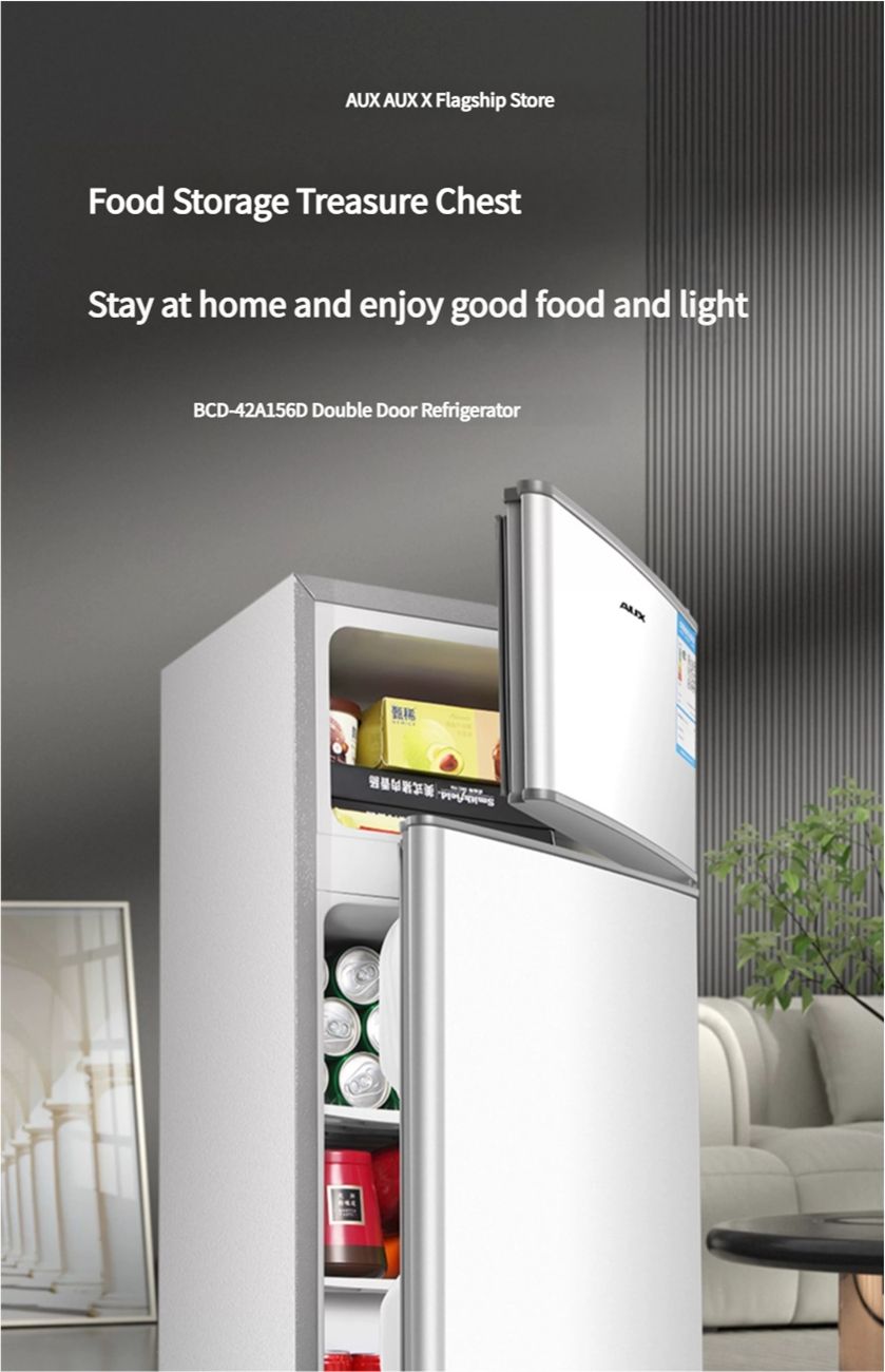 AUX small refrigerator for household use, small rental housing, dormitory, mini energy-saving and energy-saving office, rental housing, double door refrigerator
