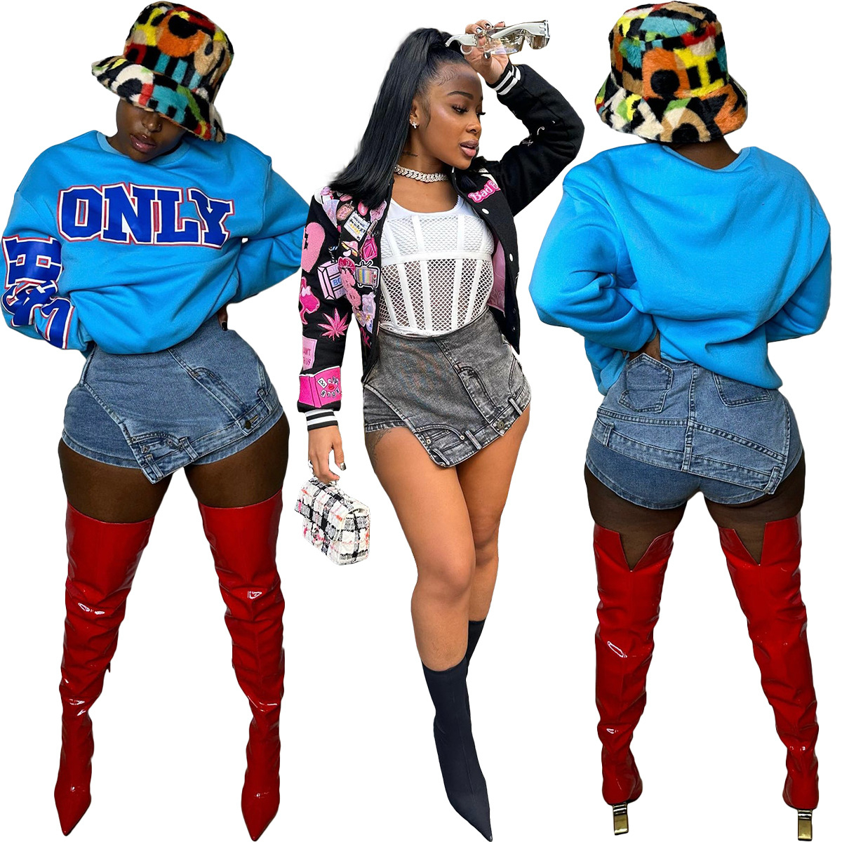 F207 Women's Low Waist Denim Shorts Irregular Patchwork Shorts Jeans