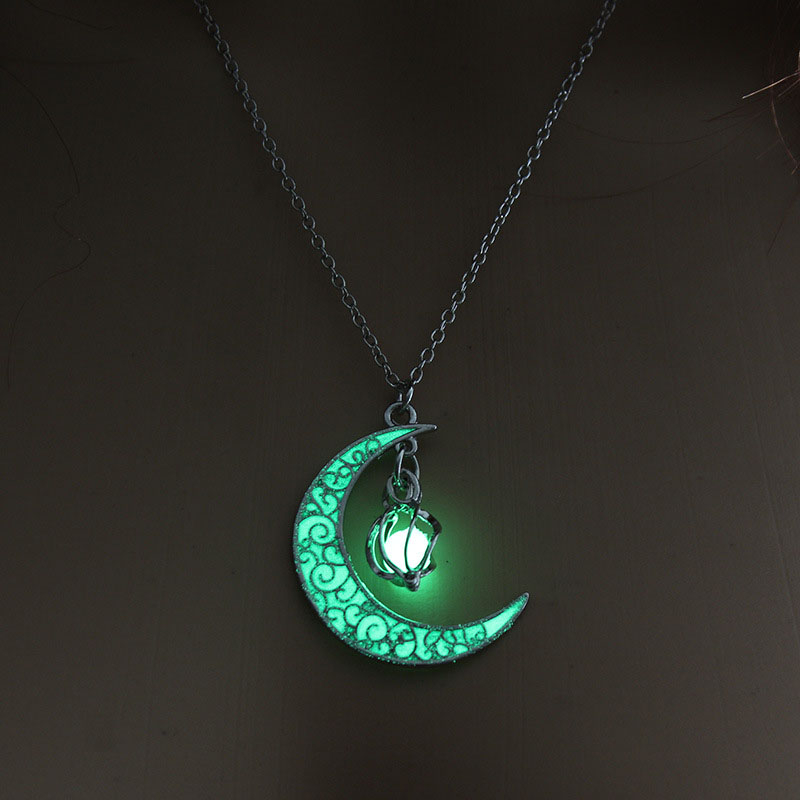 Luminous Enchanted Moonstone Necklace, Hollow Luminous Moon Whirlwind Rotating Bead Necklace Magical Fantasy Fairy Glowing Necklace for Women Girls