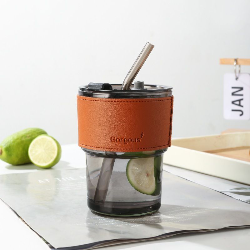 AUNONT Thickened glass teacups and coffee mugs for restaurant camping, water mugs with lids, caps and straws Coffee mugs Gift goodies