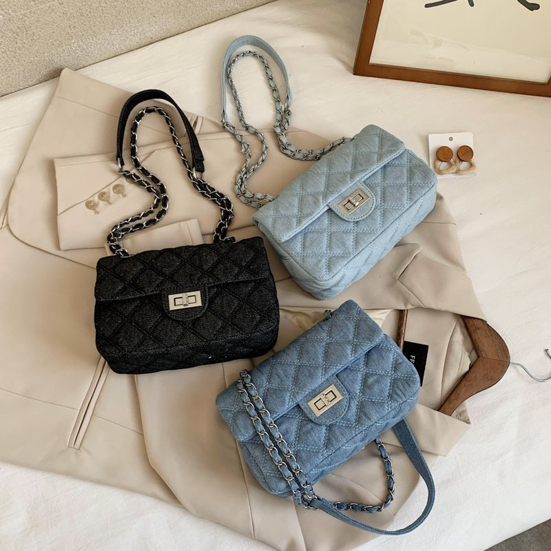 2905 Vintage Armpit Bag Female Chain Leisure Lattice Purse Women Shoulder denim purse handbag