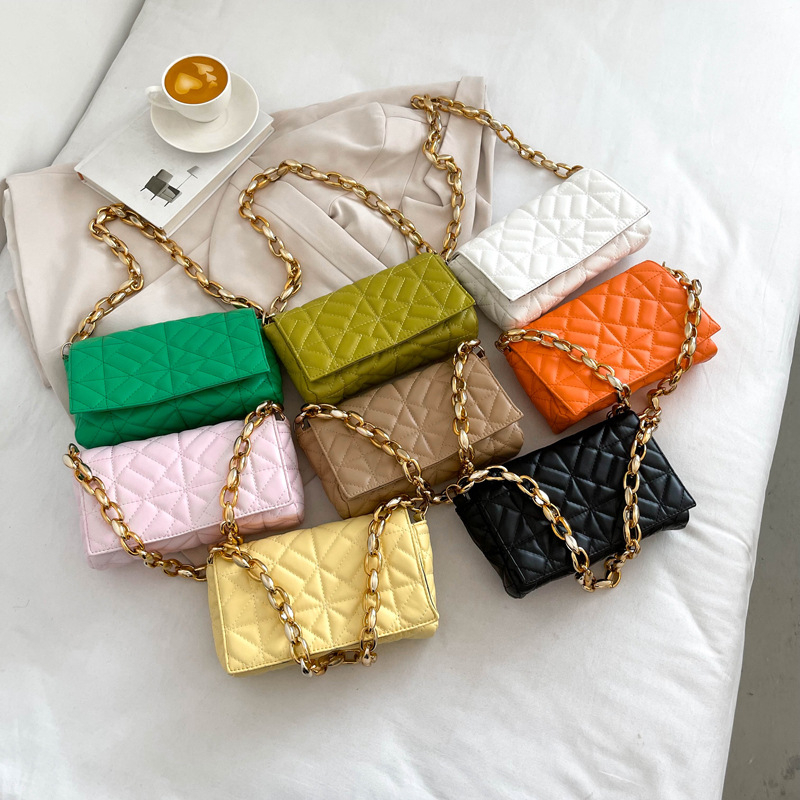 Fashion Lady Small Purse Golden Color Chain Lattice Leather Shoulder Women Sling Bag