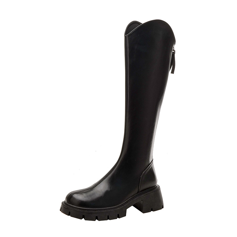 Boot Woman Shoe Boot Shoe Lady V-Neck Boots Knee-High Knight Boots Women's Autumn Winter New Style Slim Round Toe Thick Soled High Top Versatile Boots