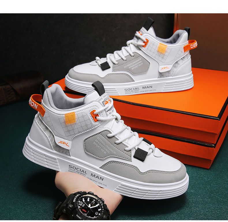 Skateboarding Shoe New High Top Shoes for Spring Summer Men's Flat Bottomed Board Shoes Trendy Versatile Student Casual Single Shoes for Men