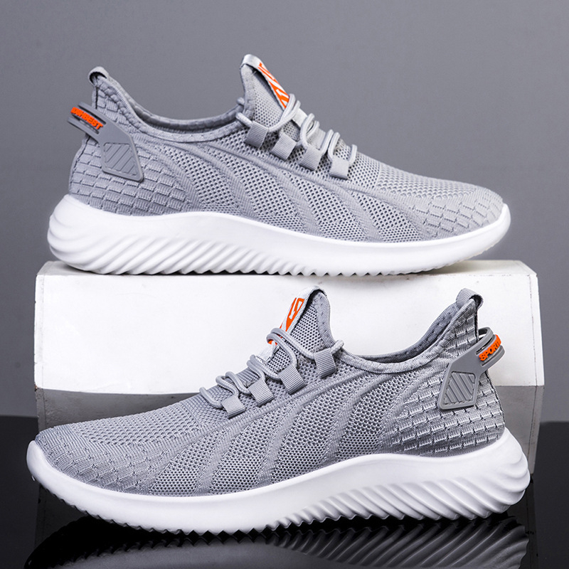 ISM245-001 Simple Design Running Durable Knit Upper Lace-up Sneakers Men Light Casual Sports Shoes