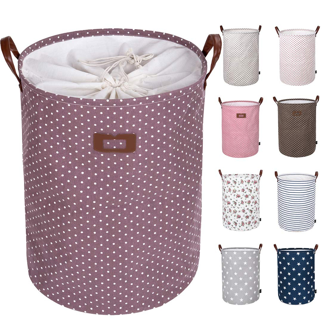 Freestanding Laundry Basket with Lid, Collapsible Large Drawstring Clothes Hamper Storage with Handle