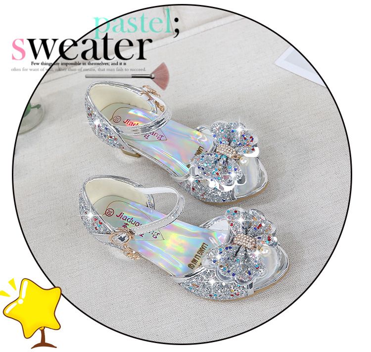 Dress Shoes Dreamy Girl's High Heels Children's Princess Sandals Bow Tie Children's Shoes Crystal Heeled Shoes