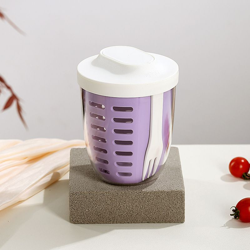 Salad Cup Picnic Fruit Cup Double-Layer Water Cup Portable Breakfast Cup for Office Workers Student Soup Cup Milk Cup Kitchen Dining Storage Travel To-Go Food Containerspurple