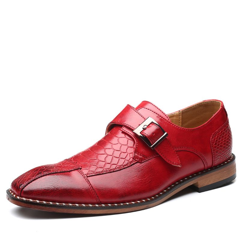 Spring new business casual men's shoes: British pointed-toe leather shoes, men's belt-buckle trendy shoes, men's cross-border shoesred