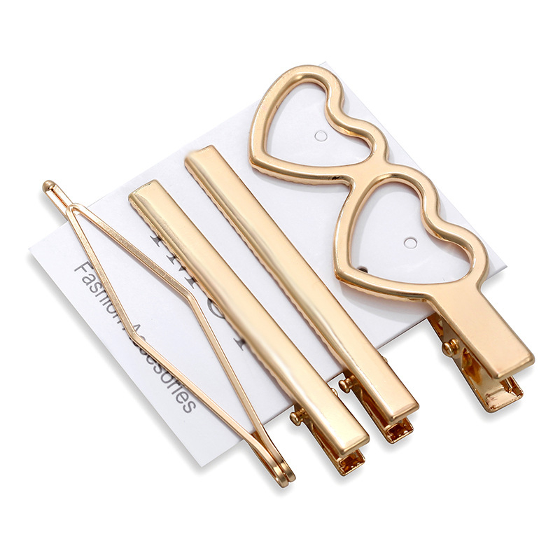 TSZ005 4pcs Metallic Heart Shaped Decor Hair Clip