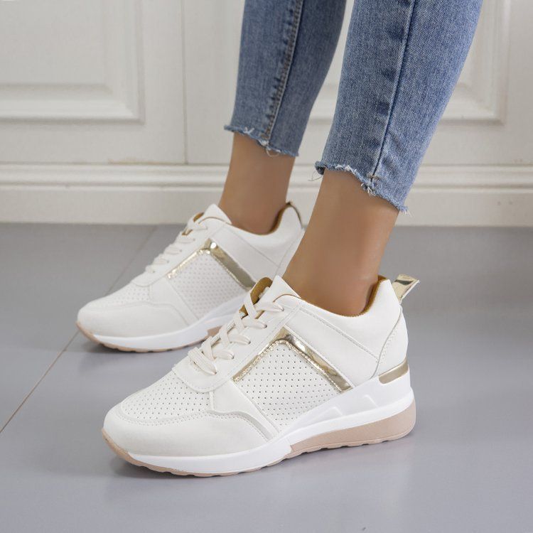 Europe and the United States foreign trade large size casual thick sole breathable sports shoes women's wedge heels lace-up mesh matching color board shoes D091