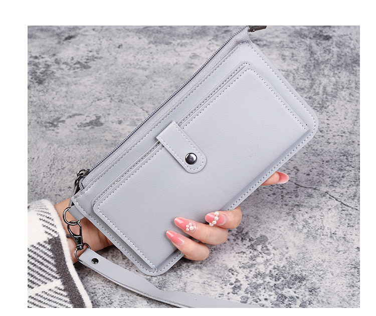 New Women Wallets Long Leather Luxury Card Holder Clutch Casual Women Bags Pocket Hasp Ladies Wallet Purse Pink 18cm *10cm*2cmGrey