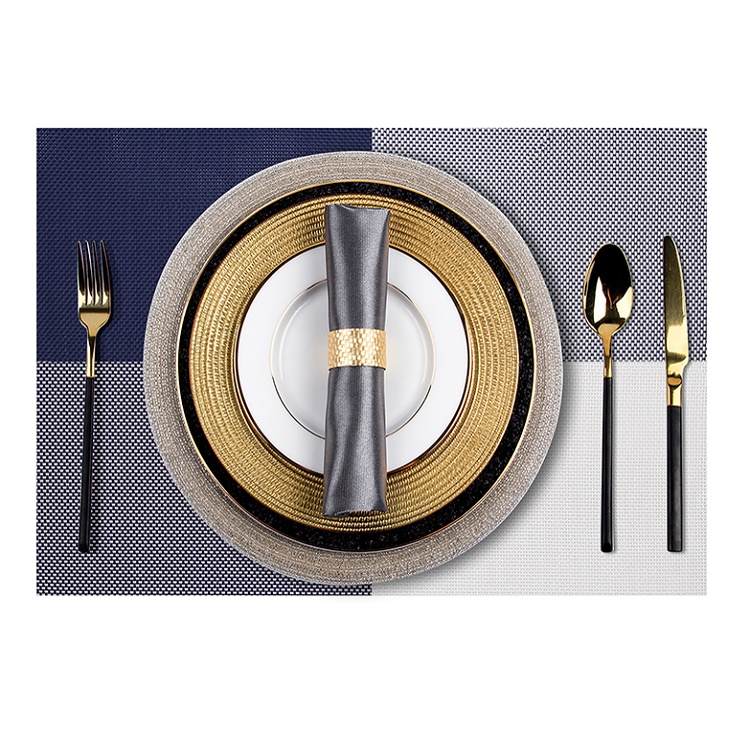 Createshao PVC Vinyl Modern Color Matching Gradient Multi-Lattice Four-Square Woven Non-Slip Placemat Restaurant Table Mat kitchen Insulation Pad