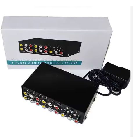 AV Distributor RCA Audio and Video Splitter 1 in 4 Out HDTV Projector with Power