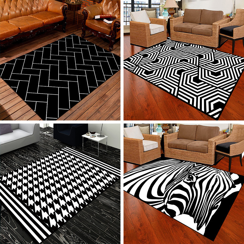 Traditional Polyester Area Rug, Stylish Black White Zig Zag Carpet Floor Mat for Living Dorm Room Bedroom Home Decer