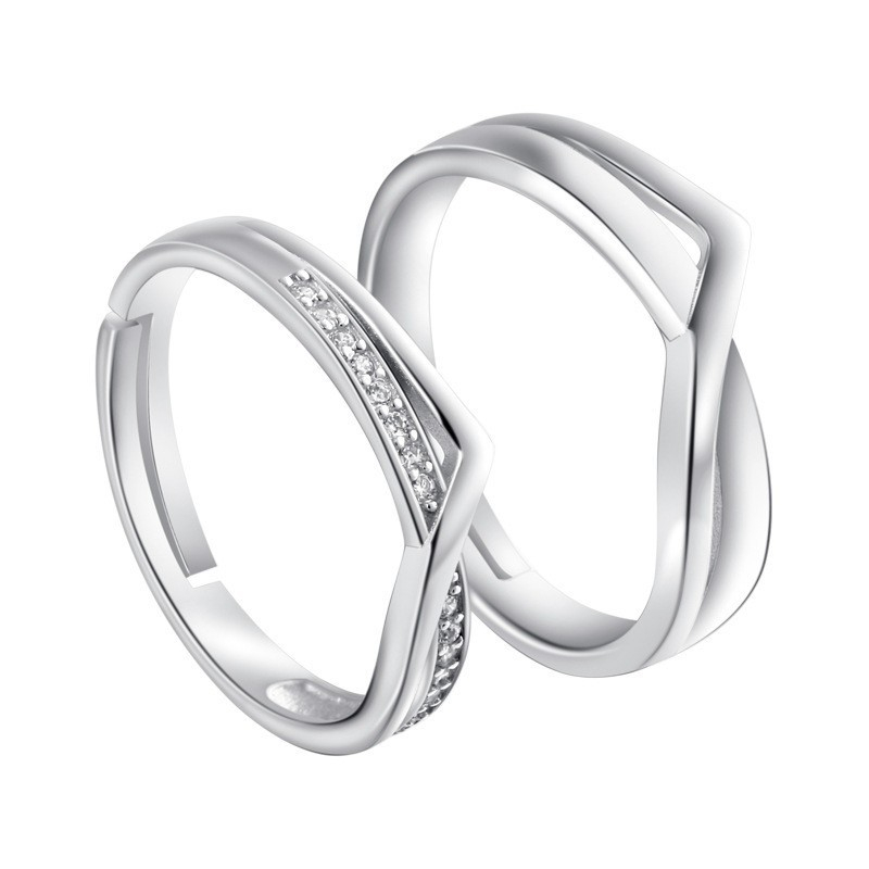 TL-084 925 Sterling Silver Couple Rings, Opening Adjustable Eternity Promise Engagement Wedding Statement Rings Simple Jewelry Gifts for Women Girls Men BFF