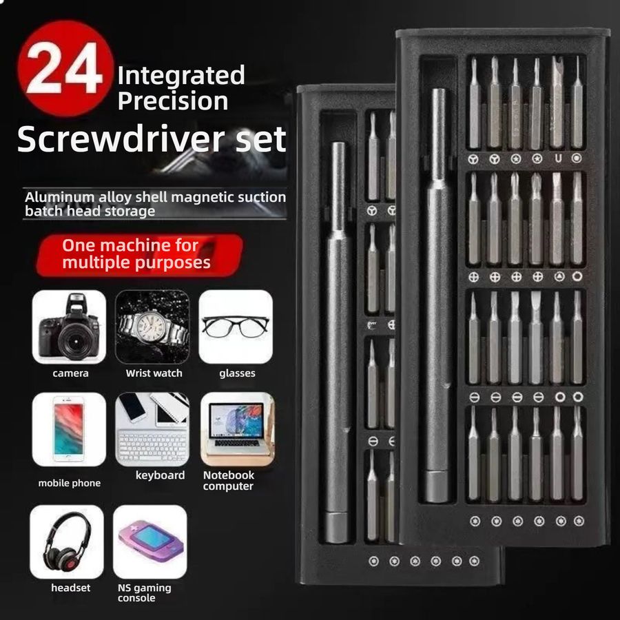New Upgrade [25 Piece Set] Precision Screwdriver Set Multi functional Computer, Phone, Tablet, Watch Repair Tool Refinement Set 24 in Oneblack
