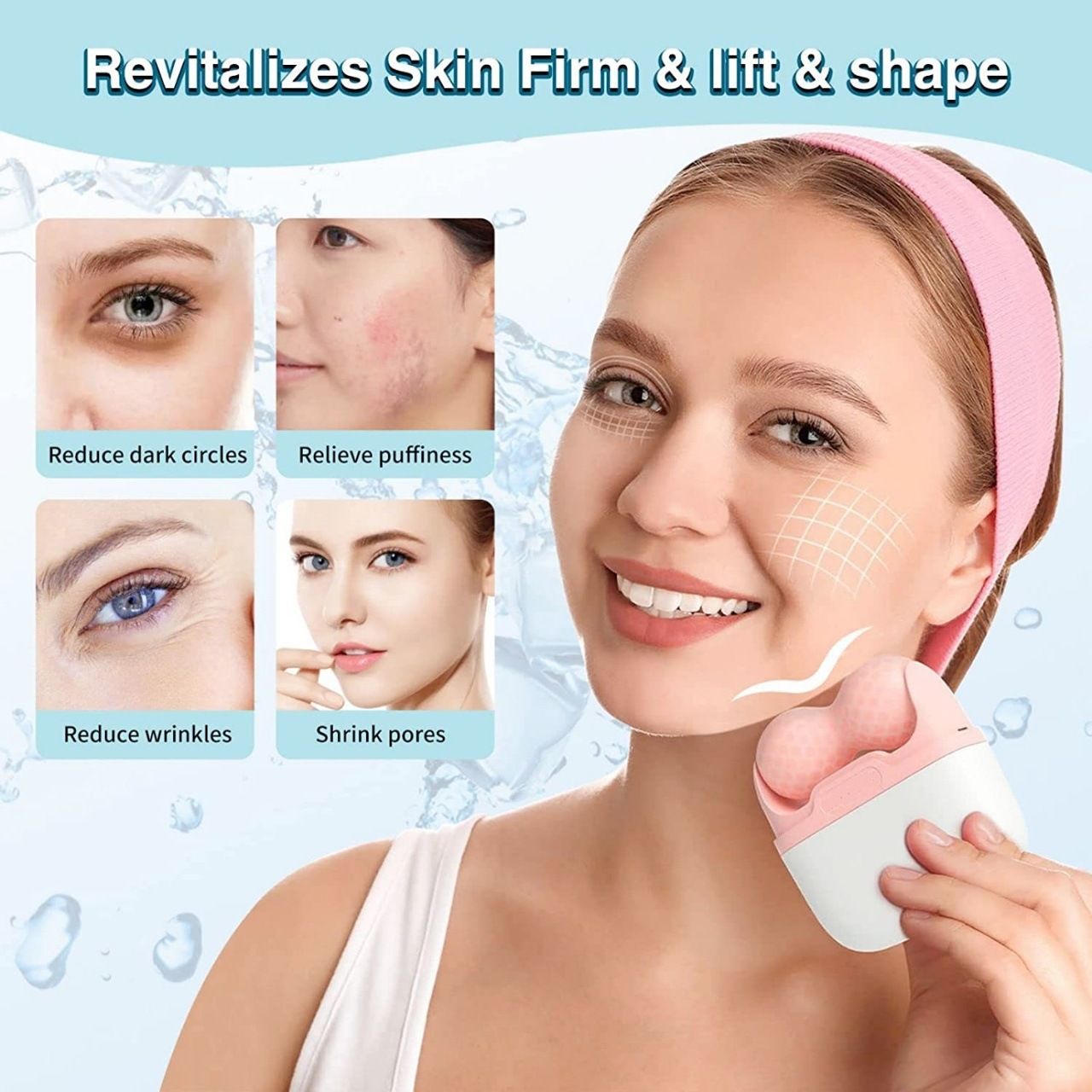 S30 Double Head Ice Roller for Face V&W Shape Cooling Facial Roller Portable Cryotherapy Skin Tightening Depuff Rejuvenate Ice Massage Tool Home Skin Care Device