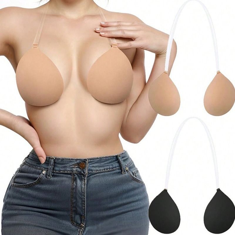 Women's Invisible Adhesive Bra, Neck Strap Push-Up Lift Bra, Reusable Backless Strapless Bra, A-D Cup, Multi-Color, 1-Pack for Summer Dresses & Low-Cut Outfits