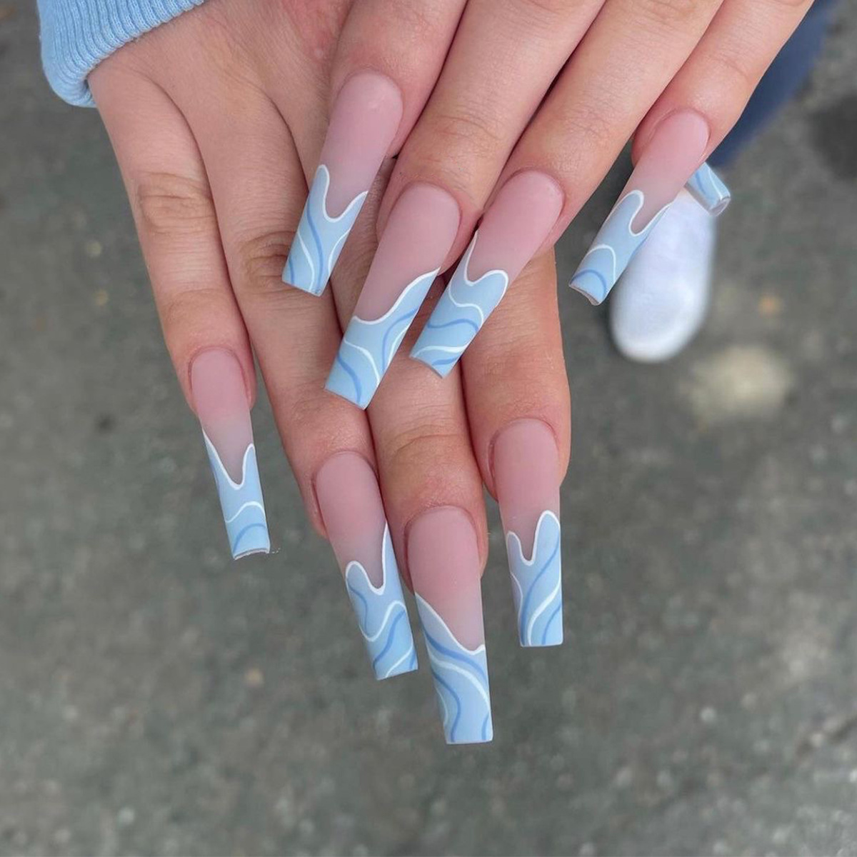 JP1408 24 Pcs Glossy Press on Nails, Extra Long Coffin Fake Nails, False Nails for Women and Girls