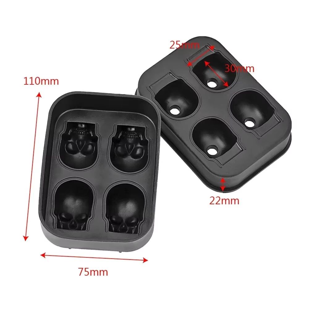 3D Skull Ice Cube Tray, Silicone Ice Maker Molds with Funnel, 4 Cavity Ice Cube Tray for Ice Cream & Party