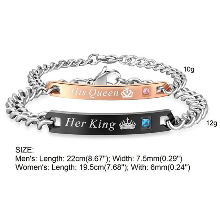 2 Pcs/Set Couple Bracelets Men/Women Bracelets His Queen Her King Bracelet Chain Crystal On Hands Jewelry Lovers Gift Valentine's Day