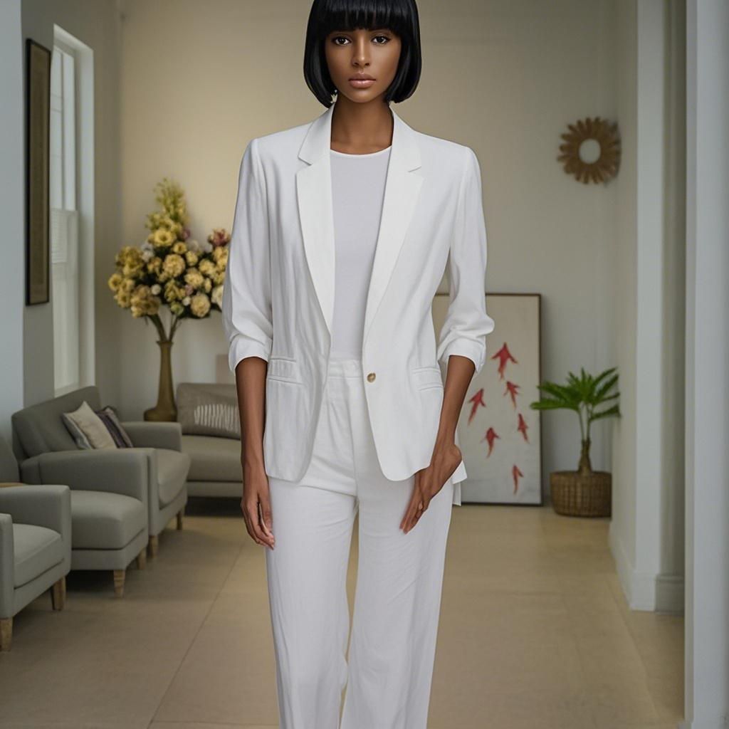 100% linen white slim suit jacket