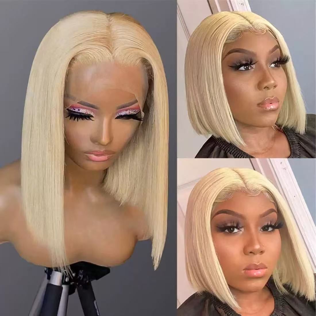 Fashion Lace Front Short Straight Bob Wig for Ladies, sleek neat short straight silhouette creates youthful and lovely temperament. Unique piano color finish delivers delicate glossy hair texture