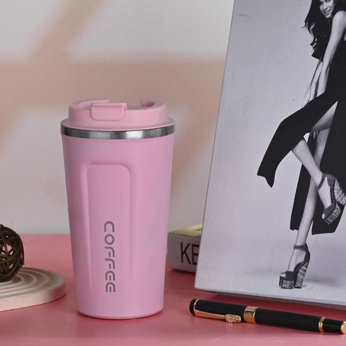 304 Stainless Steel Second-generation Coffee Cup Portable Car Carrying Thermos Cup Business Office Gift Water Cup Water BottlePink