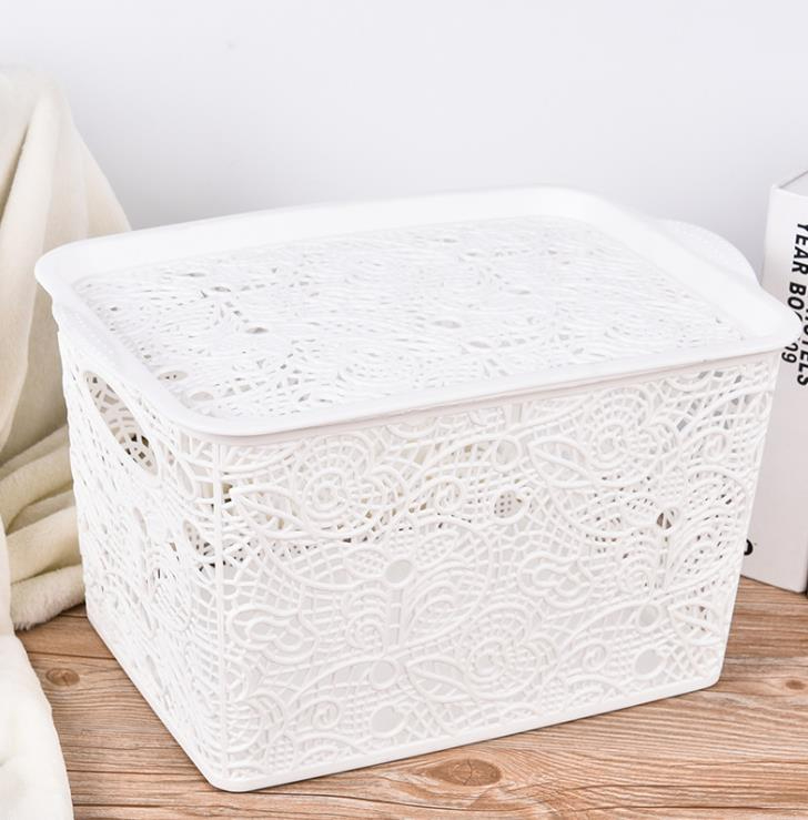 Household storage basket kitchen stacking storage basket portable desktop sundries hollow imitation rattan plastic storage basket