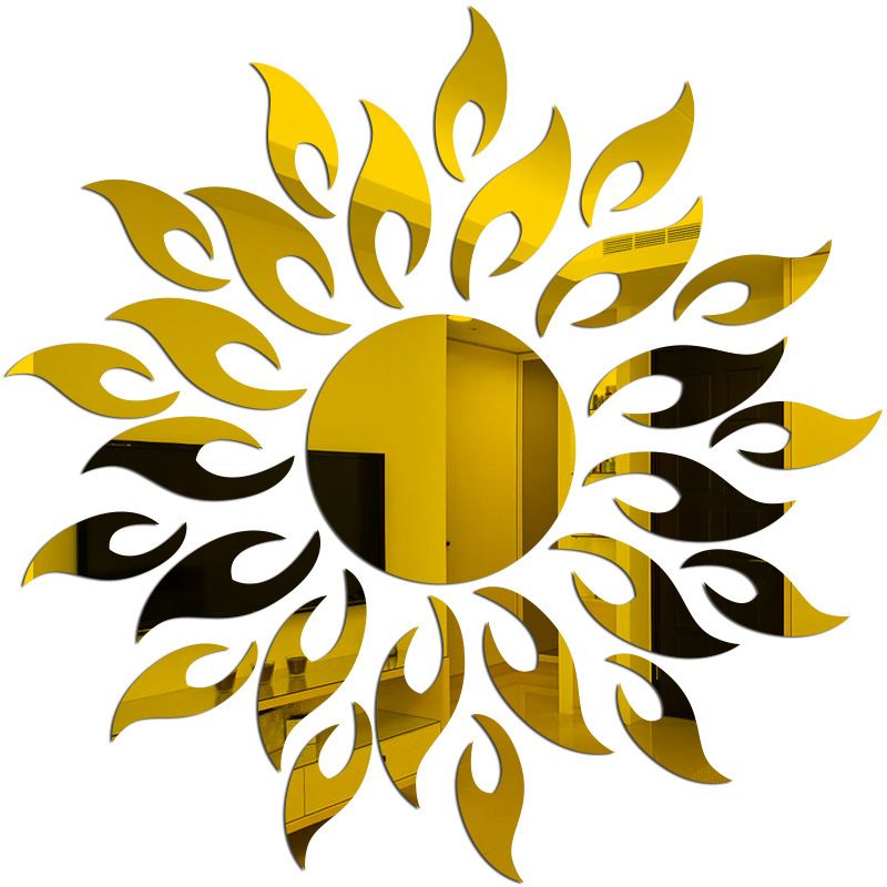 Sunflower self-adhesive mirror wall sticker, center circle 14cm, 27 pieces, living room and bedroom wall stickers, fashionable decoration,