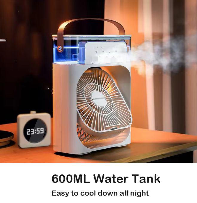 Air Conditioner USB Power Supply Desktop Misting Fan Air Conditioner Humidifier Cooling Fan with Night Light 600ml Water Tank