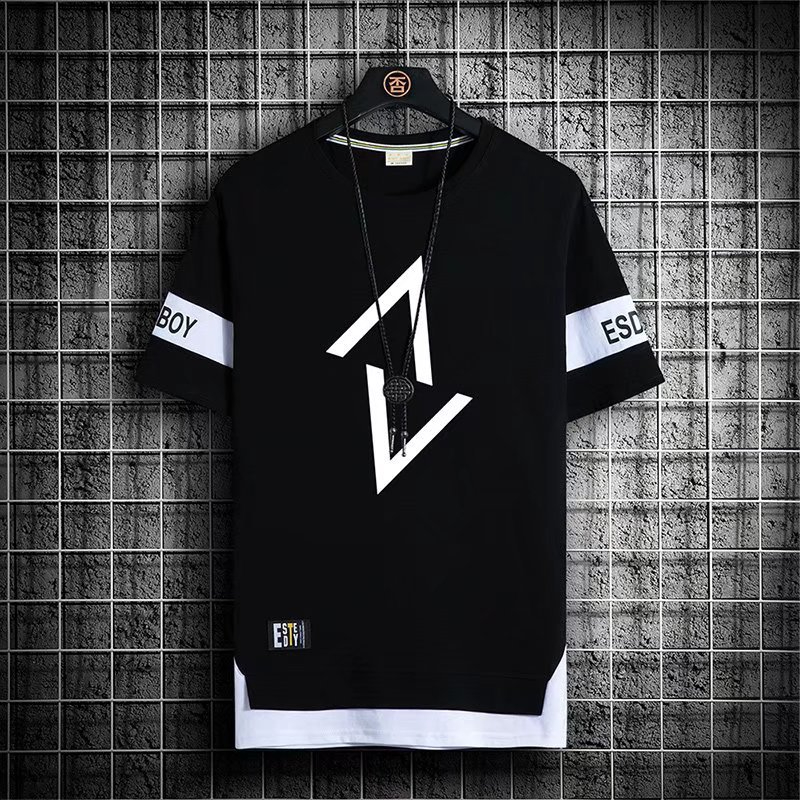 Men's Summer New Half Sleeve T-Shirt Geometric Pattern Crewneck Top