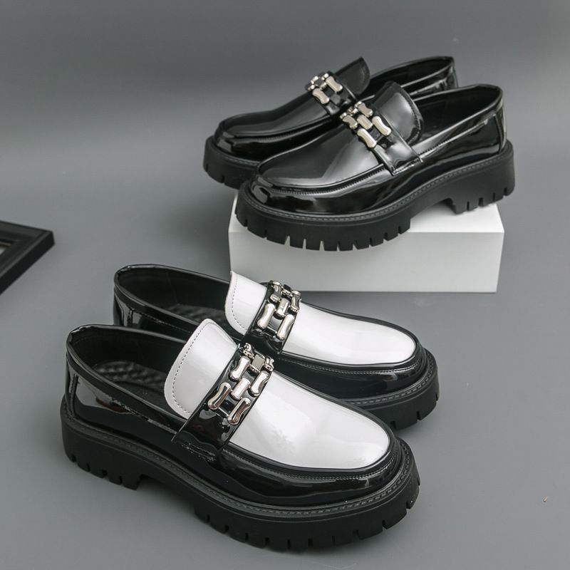 Men's 47 Big & Tall Platform Loafers Slip-On Dress Shoes Glossy Leather Business Casual Shoes British Style Height Increasing Footwear