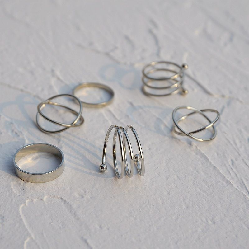 J Men Women 6Pc/Set Simple Geometry Retro Ring Stackable Ring Set Jewelry