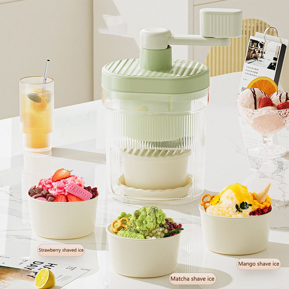 Manual shaved ice maker for home use; small hail ice maker for mobile stalls; hand-cranked ice shaver for fluffy ice and crushed ice; no for electricity.