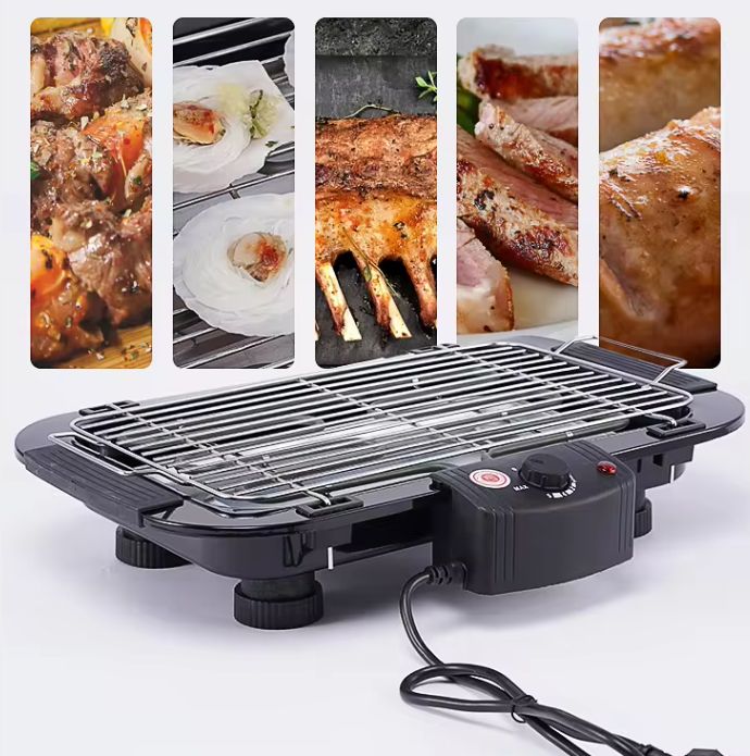  Multifunction Commercial Smokeless Electric Grill Tabletop Grills Adjustable Temperature Control 2000W Black for Indoor&Outdoor DR-H6