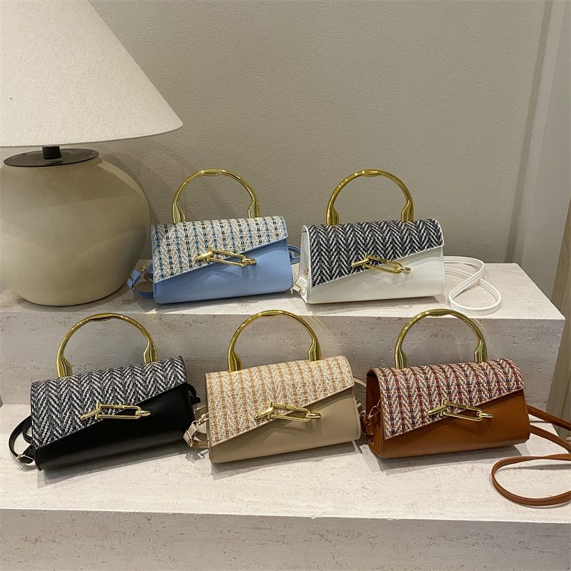 Women Niche Fashion Versatile Shoulder Crossbody Bag Personalized Color‑Block Box Handbag Trendy Purse
