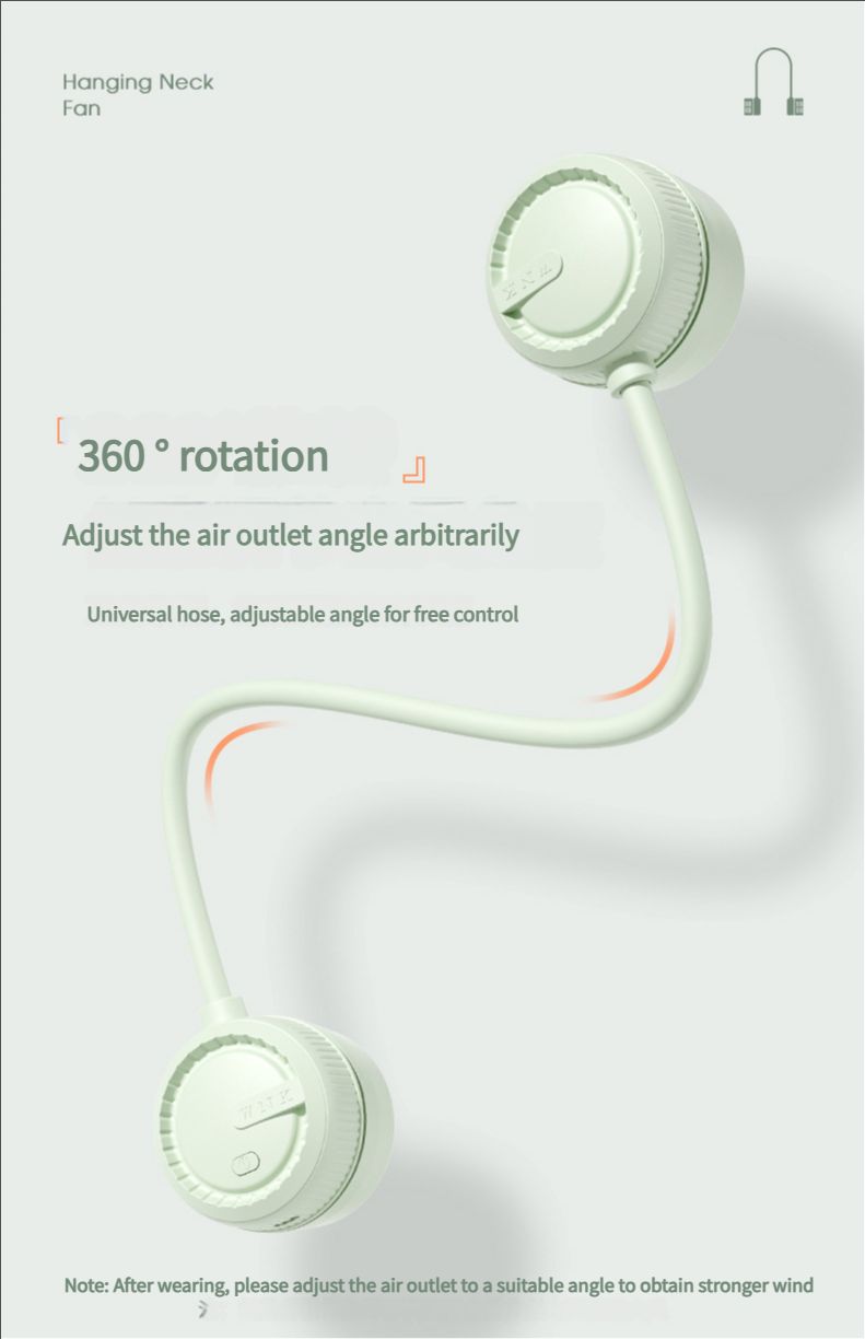 Portable neck fan, air conditioning fan, foldable neck fan, silent portable mini wearable battery powered USB charging 360 degree rotating fan