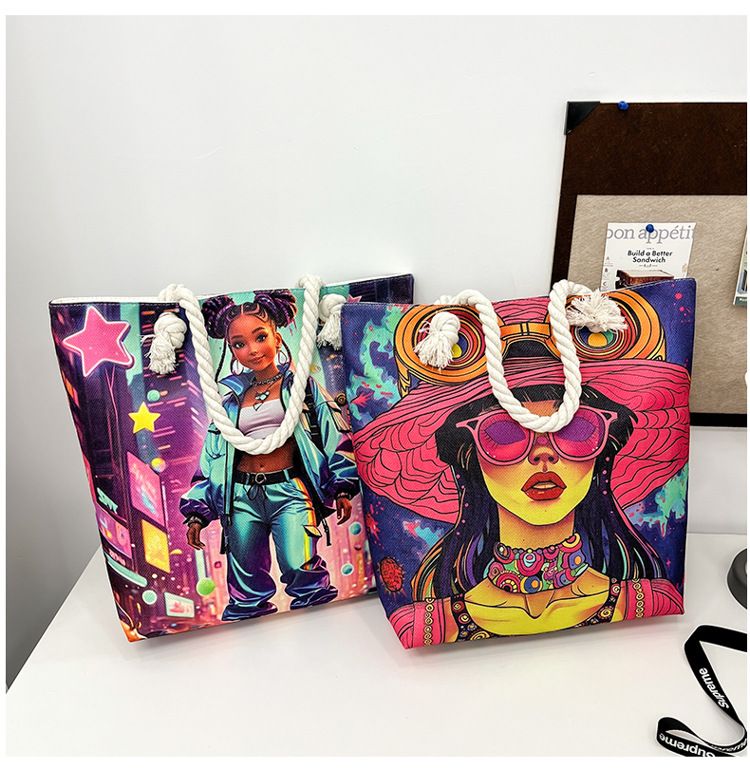 Miss DG Painting hand bag Cartoon canvas bag Large capacity Beauty Tote bag Shopping shoulder bag