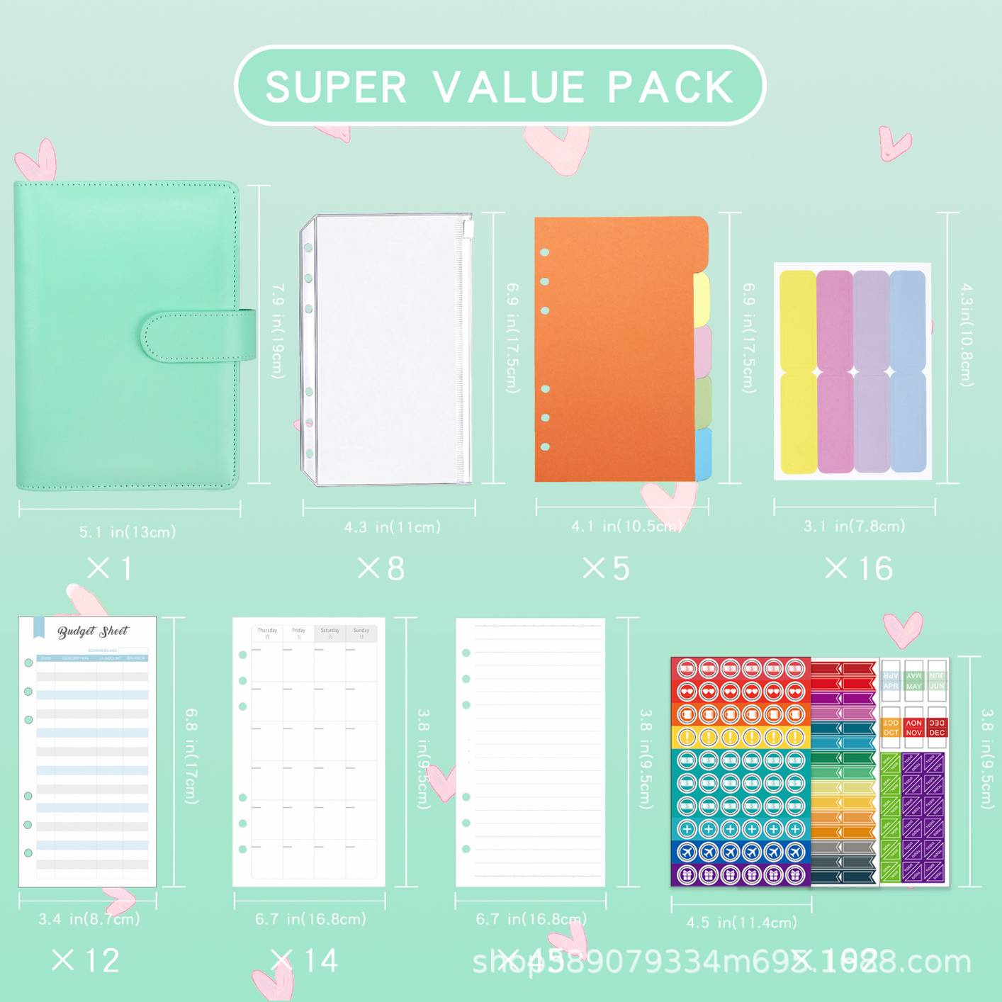 XJYS-010 A6 PU Leather Budget Binder Notebook Cash Envelopes System Set,with Binder Pockets for Money Budget Saving Bill Organizer