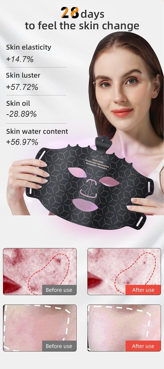 Colorful LED red light photon rejuvenation mask instrument beauty mask with neck home large row of lights beauty instrument, facial red light therapy, 7+1 color LED mask light therapy, portable rechargeable red light therapy mask instrument