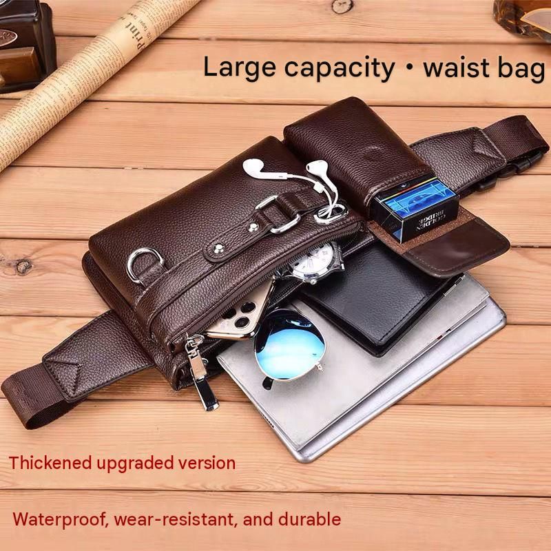 Men Waist Bag With Leather Texture Large Capacity Multi-functional Fanny Pack Water Resistant Wear Resistant Chest Crossbody Sling Bag
