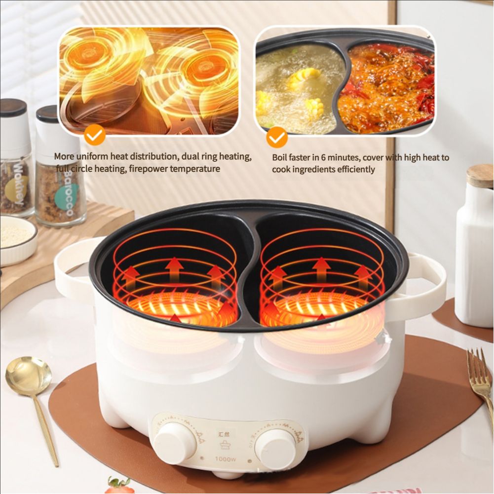 Hot Pot Electric with Divider, 6L Double-Flavor Shabu Shabu Pot, Non-Stick Hotpot Pot Electric, Chinese Hot Pot with Multi-Power Control 