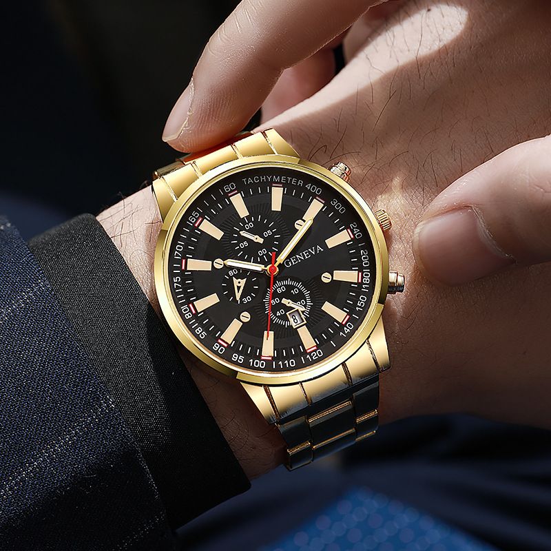 Calendar steel band watch men's large dial quartz watch men's watch foreign trade men's watch