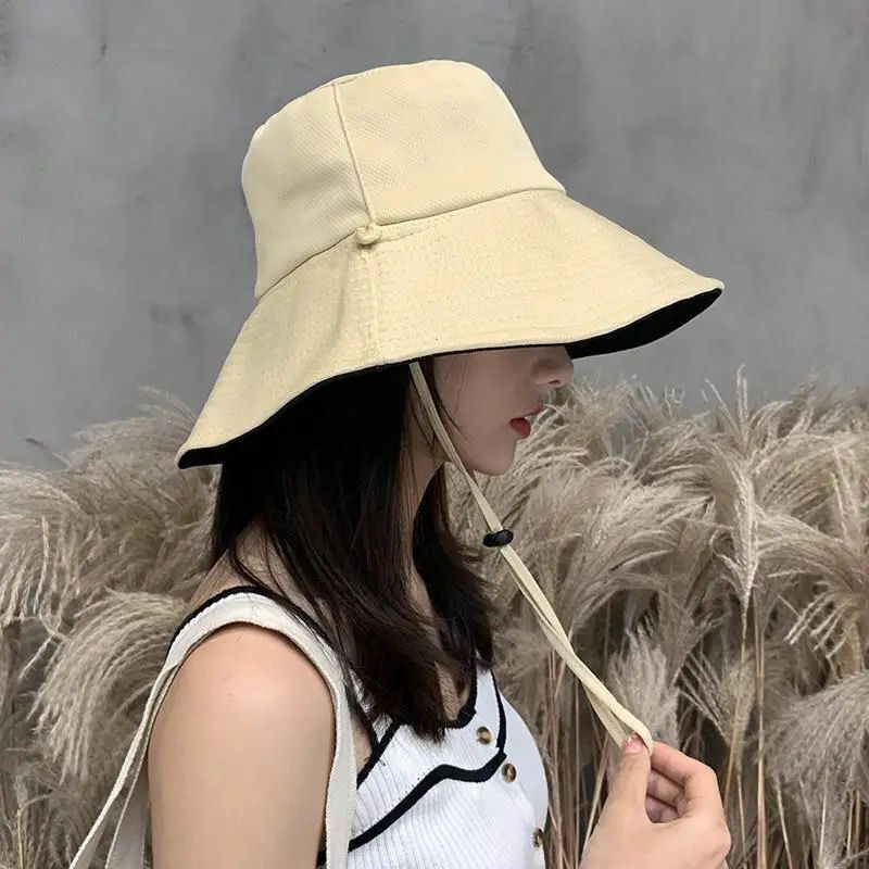 Double Sided Bucket Hat Outdoor Fashion Cotton Solid Color Sun Protection Street Style Fisherman Hat
