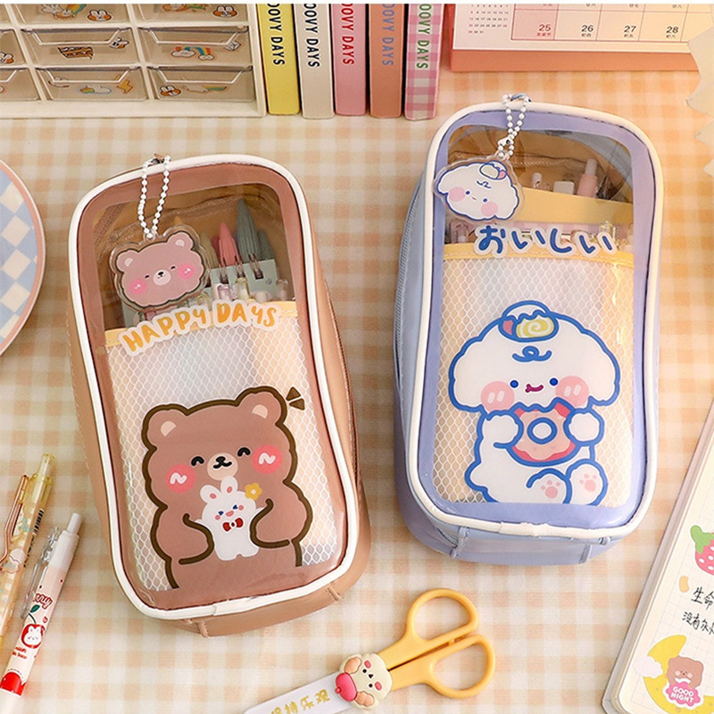 BD-115 Ins Japanese Pencil Case Transparent Large-capacity Student Pencil Case Cute Girl Creative Simple Pencil Case Stationery Bag